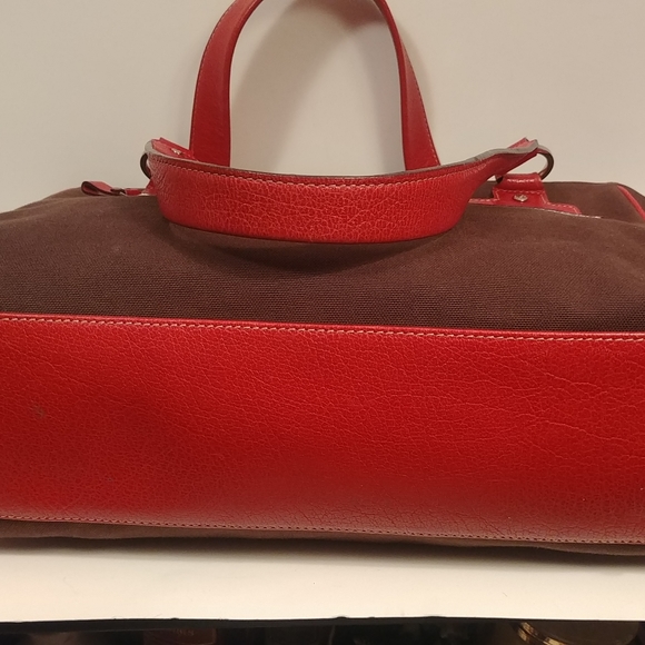 Kate Spade NY brown canvas tote red leather trim - Picture 4 of 8